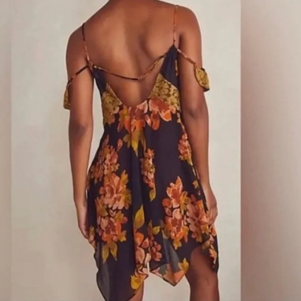 Free People Black and Orange Floral Backless Dress